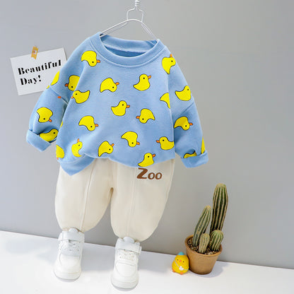 Autumn Children Suit Cartoon Print Top Two-piece Pants