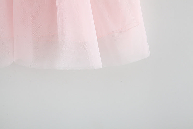 Girl's Mesh Strap Dress Waist Flower Princess Beautiful Dress