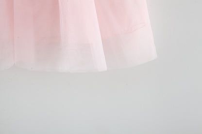 Girl's Mesh Strap Dress Waist Flower Princess Beautiful Dress