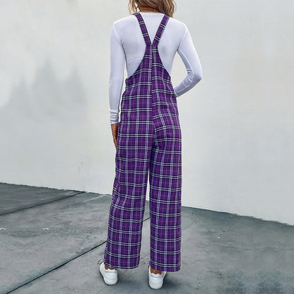 Plaid Spaghetti Straps Casual Jumpsuit Women's Clothing