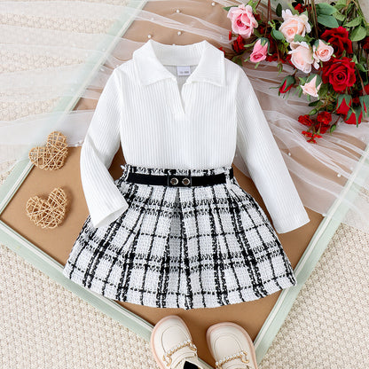 Autumn And Winter Girls Suit Medium And Small Long Sleeve Pleated Skirt