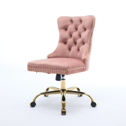 A&A Furniture Office Chair,Modern Velvet Upholstered Tufted Button Home Office Chair With Golden Metal Base,Adjustable Desk Chair Swivel Office Chair