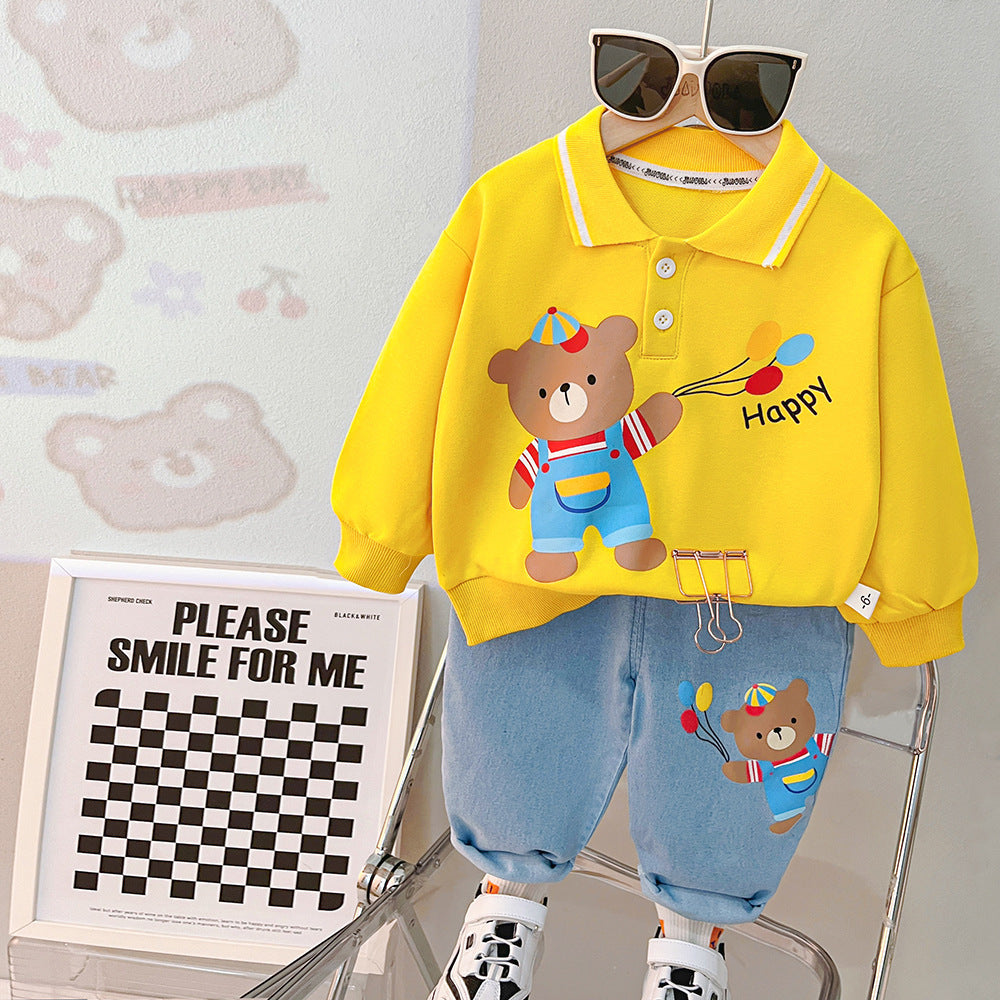 Baby Cute Lapel Long-sleeved Sweater Two-piece Set