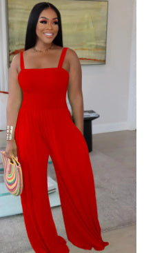 Women's Clothing Solid Color Casual Strap Tube Top Wide Leg Jumpsuit