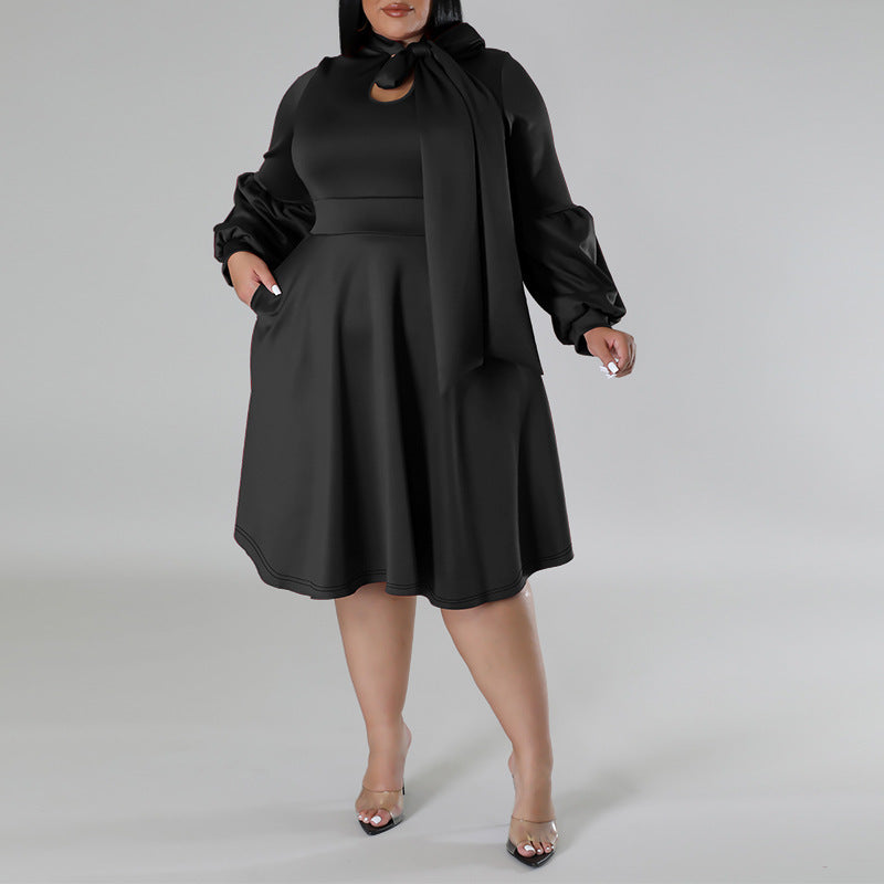 Long-sleeved Bubble Sleeve Midi Dress