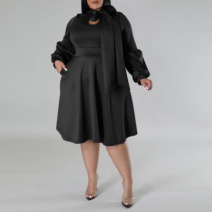 Long-sleeved Bubble Sleeve Midi Dress