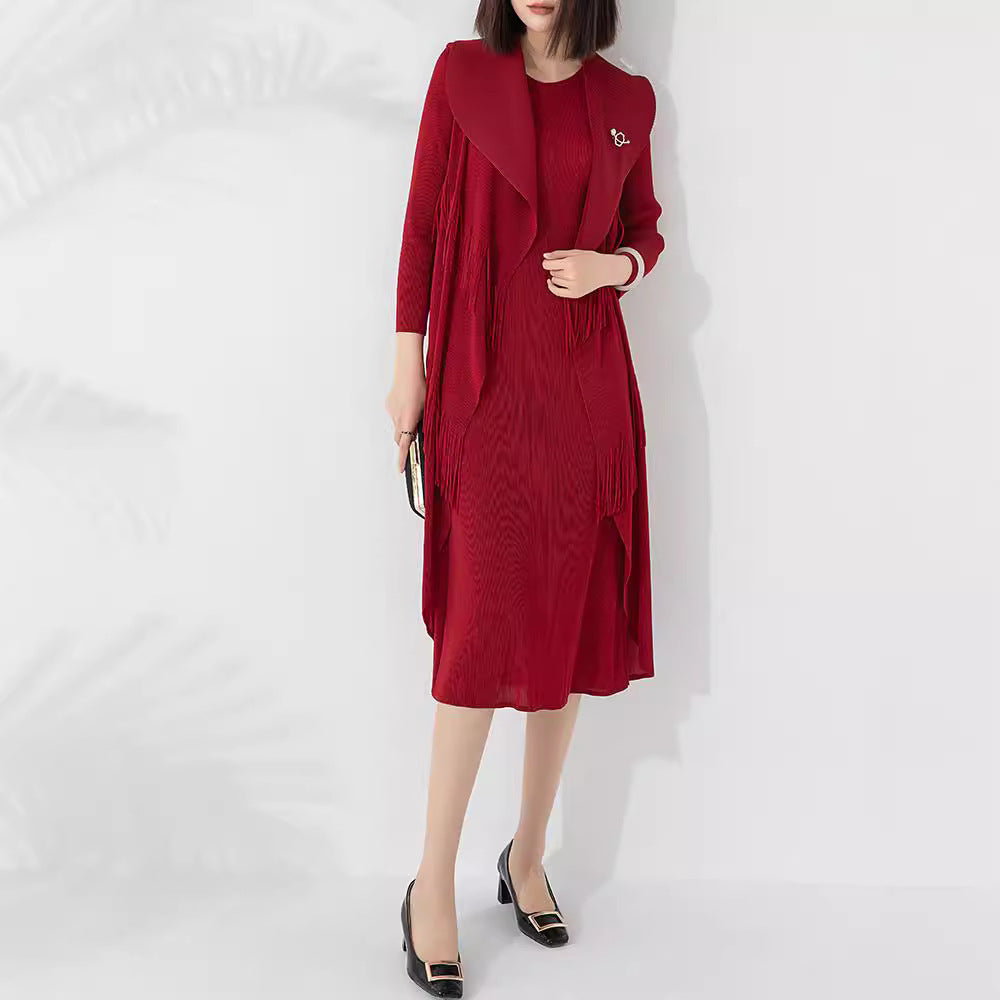 Autumn New Polo Collar Temperament Fake Two-piece Dress