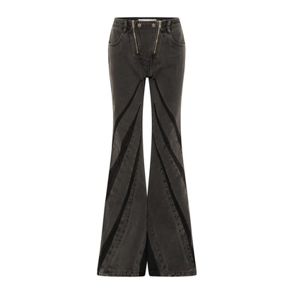 Color Contrast Patchwork Tube Top Three-dimensional Elastic Washed Jeans Two-piece Set