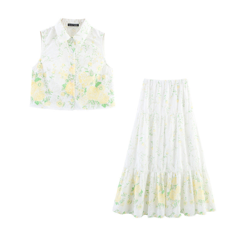 Sleeveless Shirt Top Two-piece Overskirt Suit