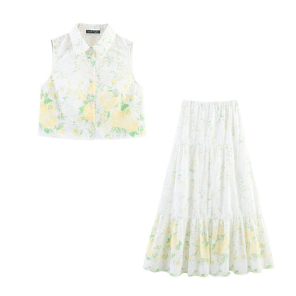 Sleeveless Shirt Top Two-piece Overskirt Suit