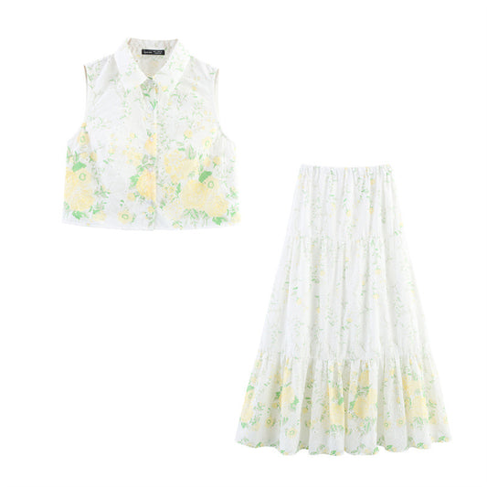 Sleeveless Shirt Top Two-piece Overskirt Suit