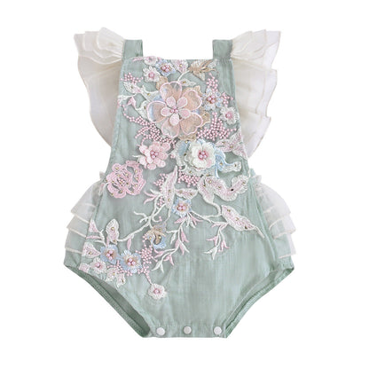 Female Child's Clothing Mesh Lace One-piece