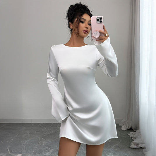Women's European And American Backless Long-sleeved Dress