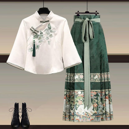 New Chinese Style Wear A Set Of Plus Size Hanfu Horse-face Skirt Two-piece Suit