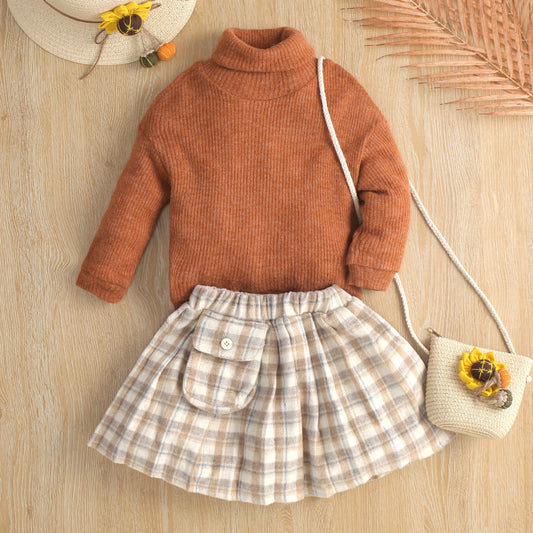 New Girls' Turtleneck Sweater Long-sleeved Sweater Two-piece Set