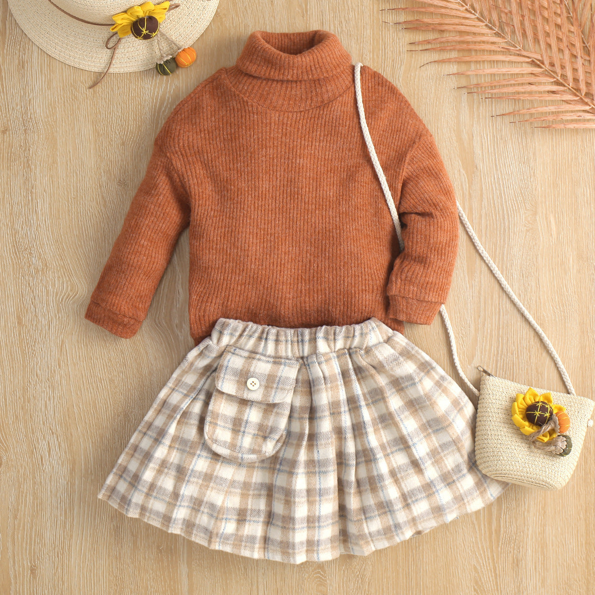 New Girls' Turtleneck Sweater Long-sleeved Sweater Two-piece Set