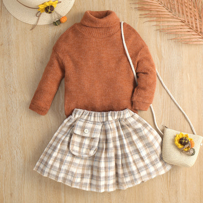 New Girls' Turtleneck Sweater Long-sleeved Sweater Two-piece Set