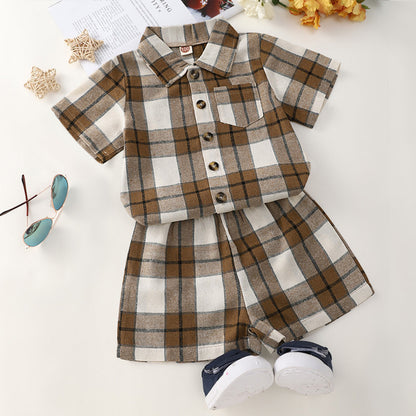 Multicolor Plaid Lapel Cropped Children's Suit
