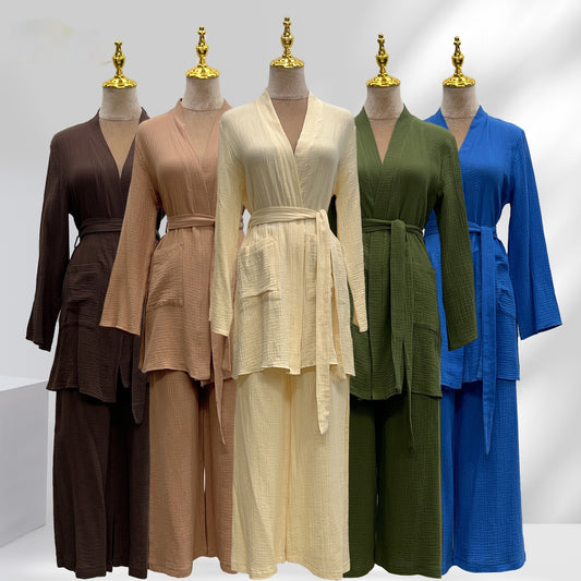 Pure Cotton Casual Plus Size Top Two-piece Pants Suit