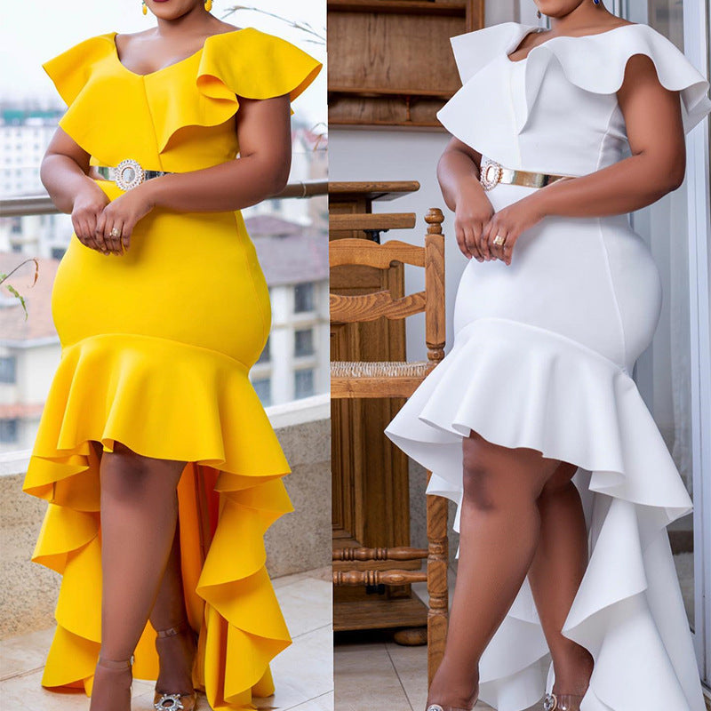 Solid Color Loose Style Evening Dress Slim Fit Long Dress