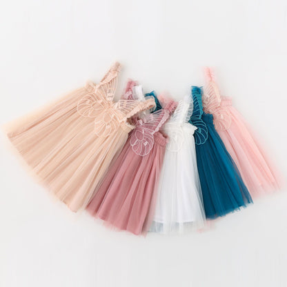 Children's Mesh Dress Sling Birthday Dress Pettiskirt Three-dimensional Angel Wings Fairy Fashionable Skirt