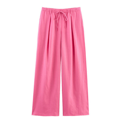 Asymmetric Linen Top Wide Leg Pants Two-piece Suit