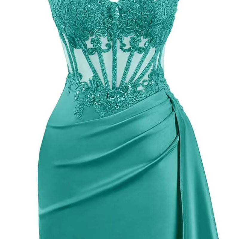 French Chic Beautiful Lace Fishbone Light Luxury Sling Slim Fit Dress