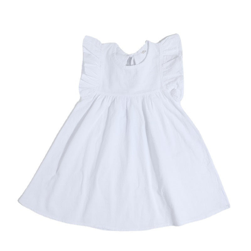 Flounced Sleeve Dress Girls' Back Collar Lace-up