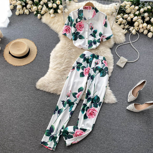 All-match High-waisted Wide-leg Pants Fashionable Two-piece Set
