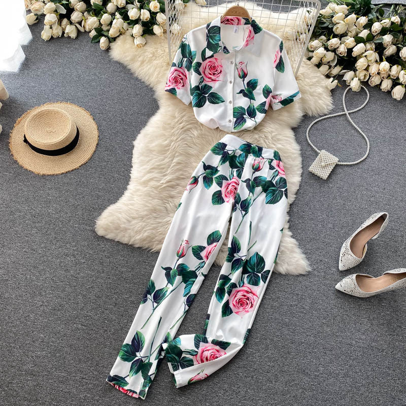 All-match High-waisted Wide-leg Pants Fashionable Two-piece Set
