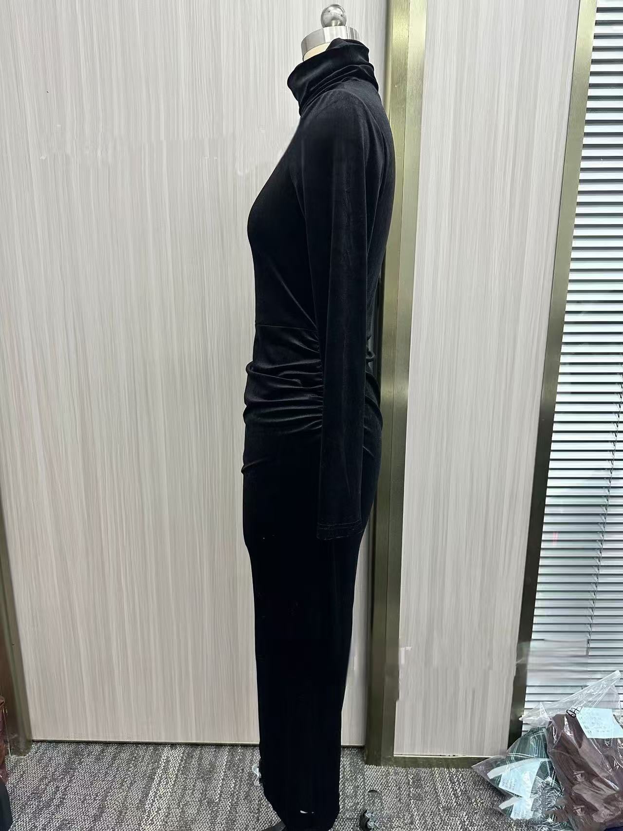 Black Velvet Sexy Half Turtleneck Dress Women