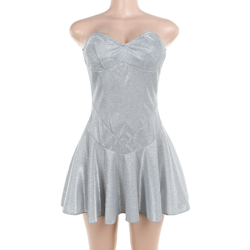 European And American Style Sexy Hot Girl Slim Tube Top Shiny Dress