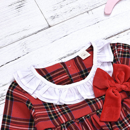 Fashion Red Plaid Long Sleeve One Piece