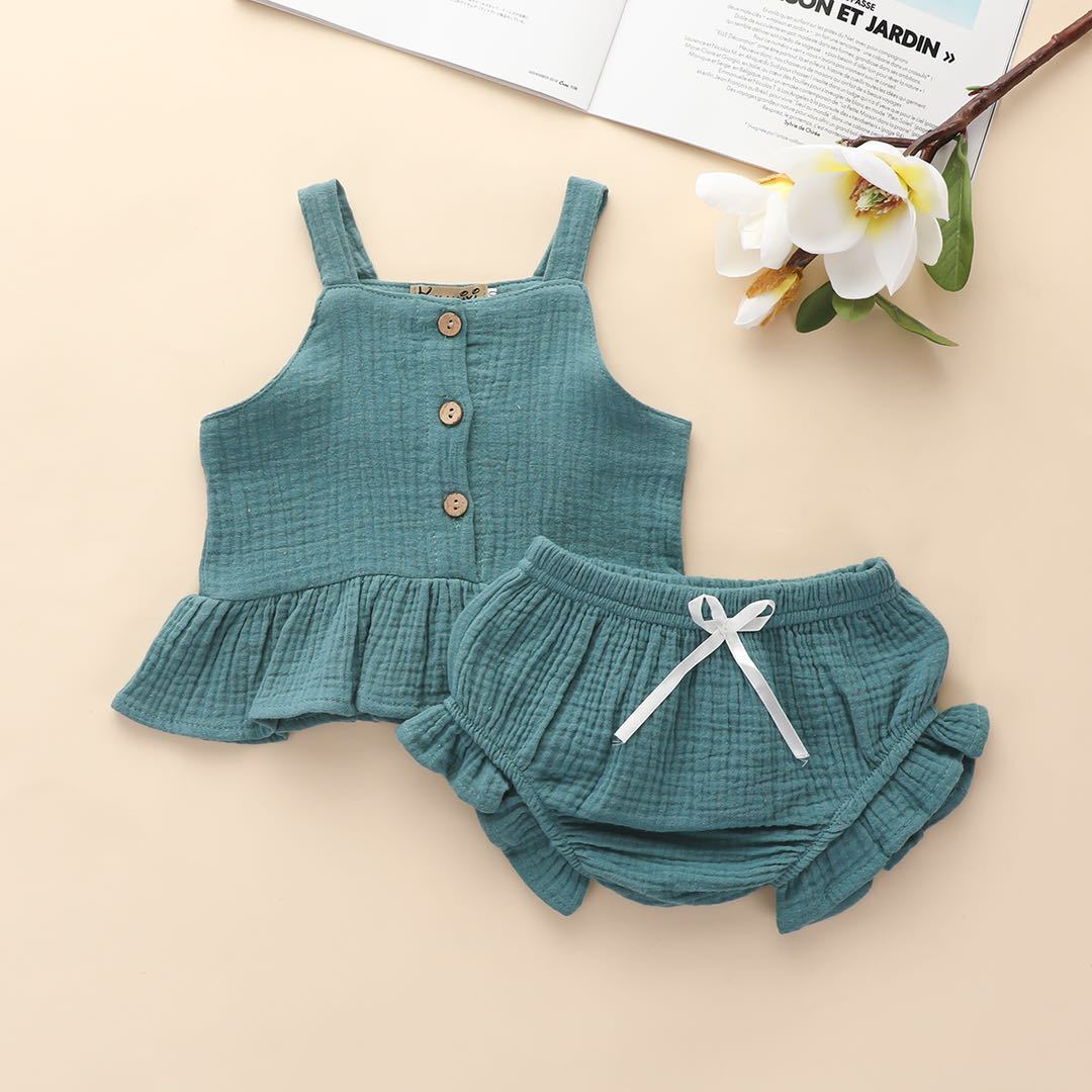 New Girls' Casual Suit Candy Color Suspender Shorts Two-piece Set