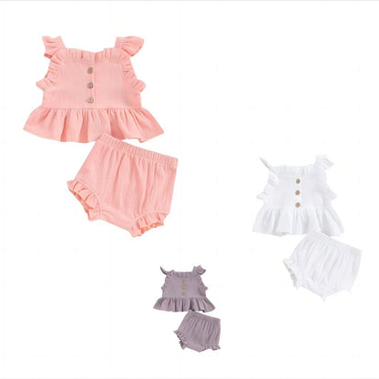 Girls Summer Suspender Shorts Suit
