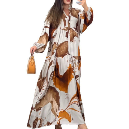Loose Casual Long Sleeves Temperament V-neck Dress