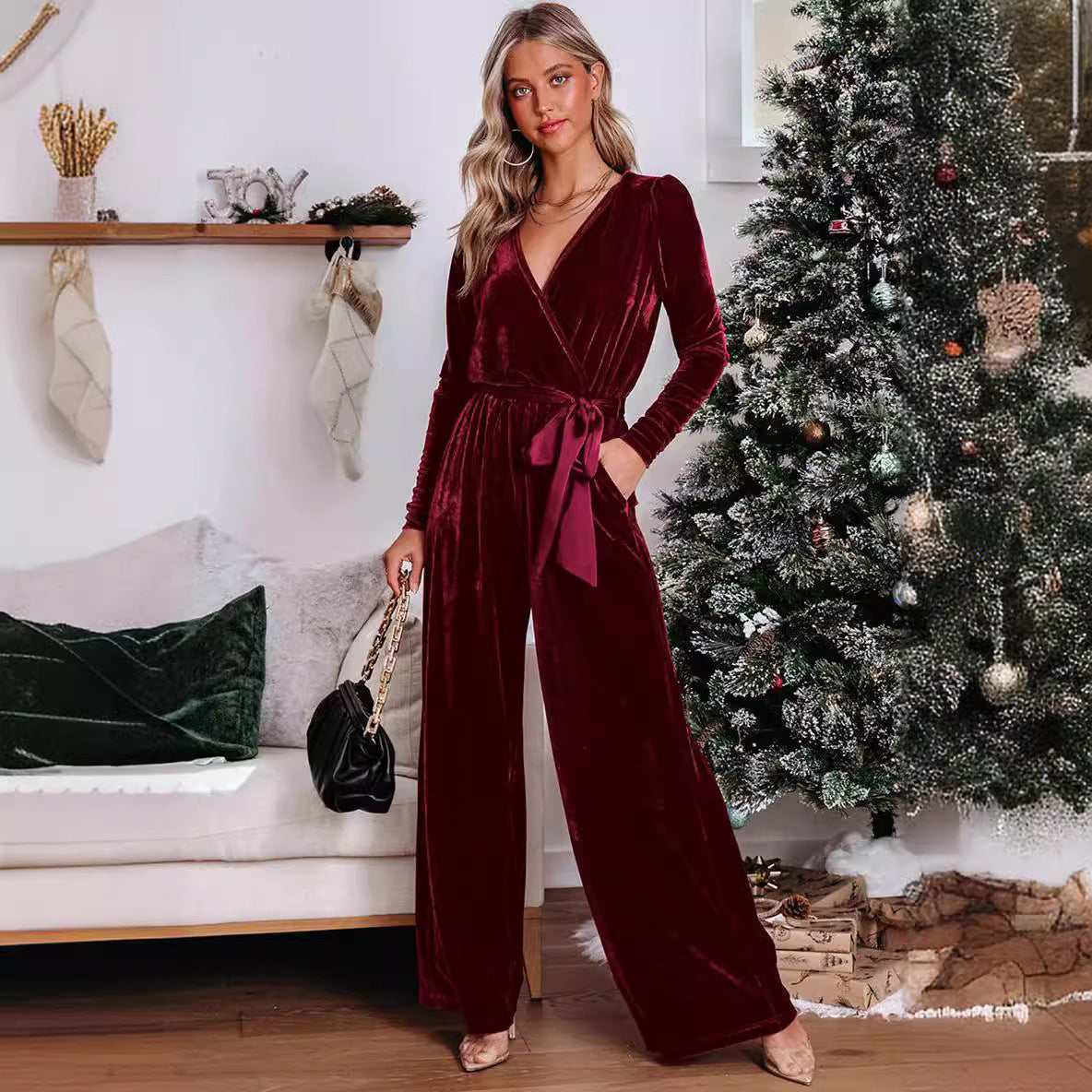 New Women's Solid Color Long Sleeve Jumpsuit