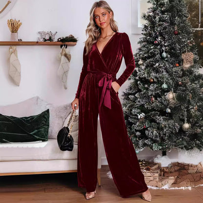 New Women's Solid Color Long Sleeve Jumpsuit