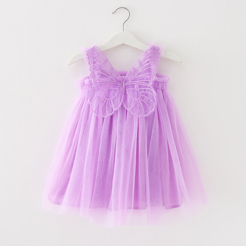 Children's Mesh Dress Sling Birthday Dress Pettiskirt Three-dimensional Angel Wings Fairy Fashionable Skirt