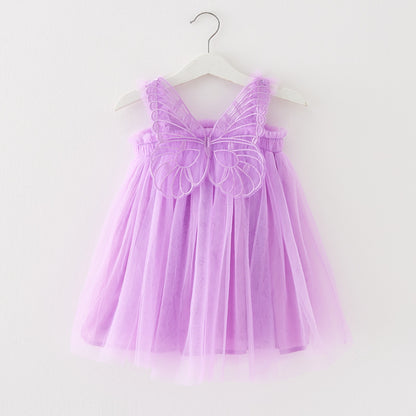 Children's Mesh Dress Sling Birthday Dress Pettiskirt Three-dimensional Angel Wings Fairy Fashionable Skirt