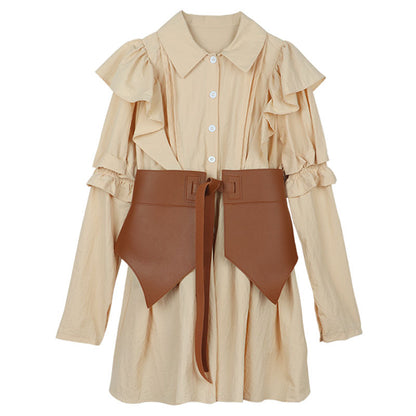 Yellow puff sleeve shirt waist dress