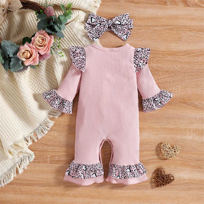 Baby Girls Leopard Print Romper With Headband