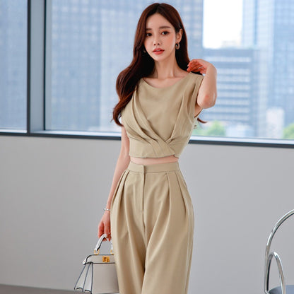 Wide Leg Pants Women's Two Piece Waist Smocked Slim Fit