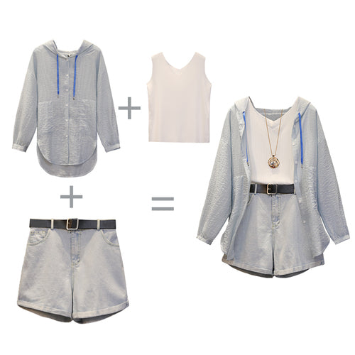 Retro New Age-reducing Sunscreen Shirt Denim Shorts Two-piece Suit