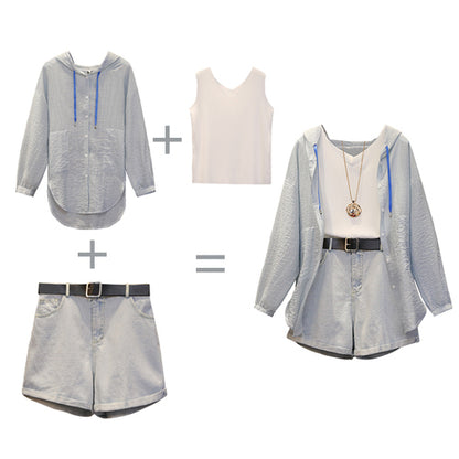 Retro New Age-reducing Sunscreen Shirt Denim Shorts Two-piece Suit