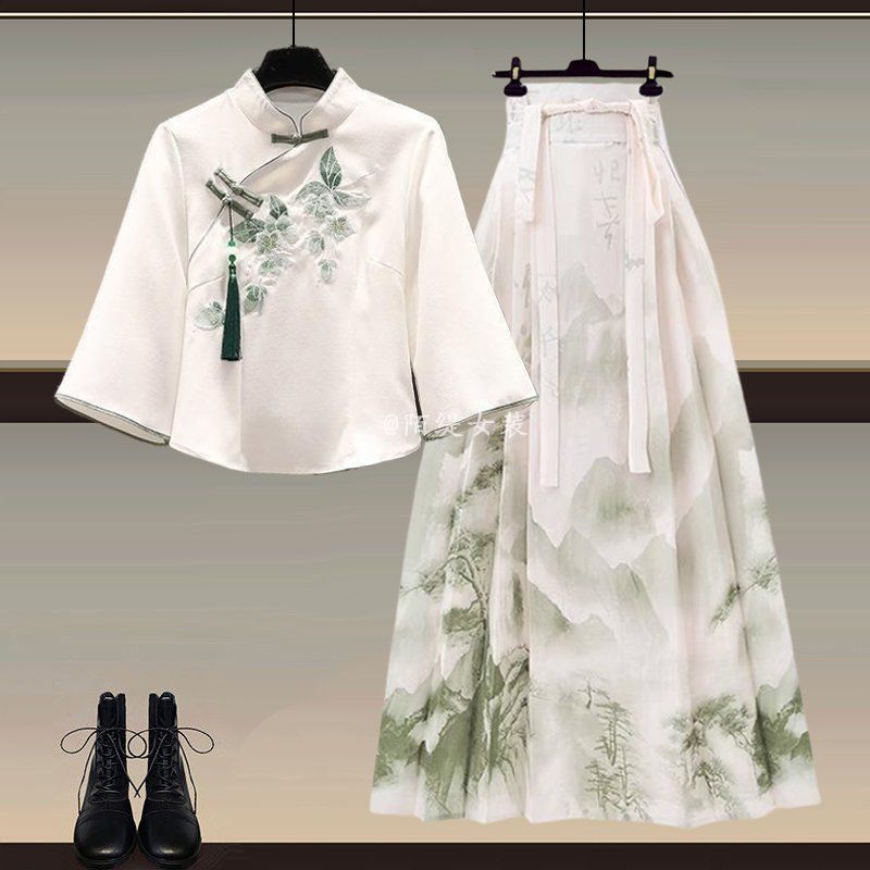 New Chinese Style Wear A Set Of Plus Size Hanfu Horse-face Skirt Two-piece Suit