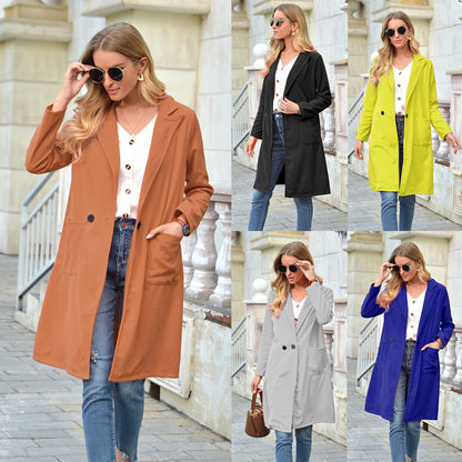 Autumn and winter European station woolen woolen lapel long coat