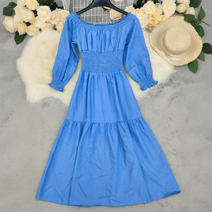 Long Sleeve High Waist Off-shoulder Denim Dress