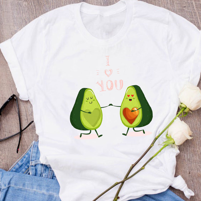 Avocado Creative Fashion Printing Men's And Women's Short-sleeved T-shirt Summer Loose
