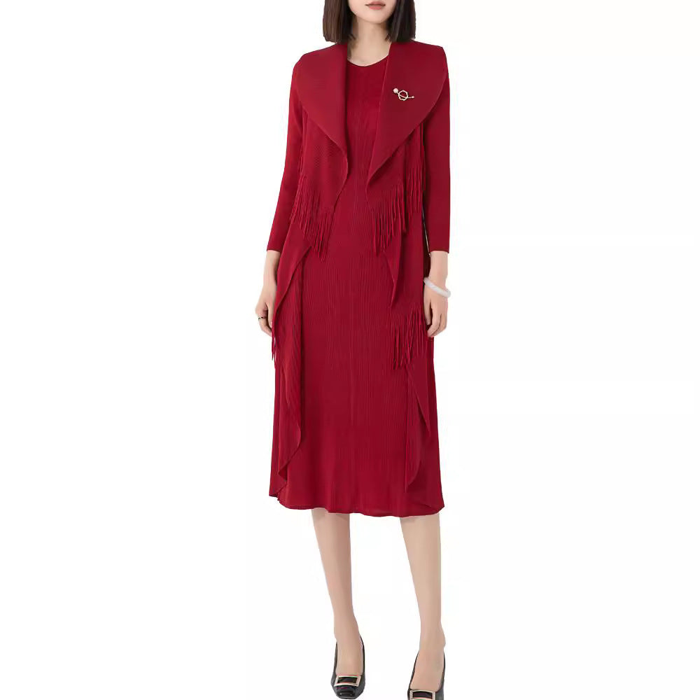 Autumn New Polo Collar Temperament Fake Two-piece Dress